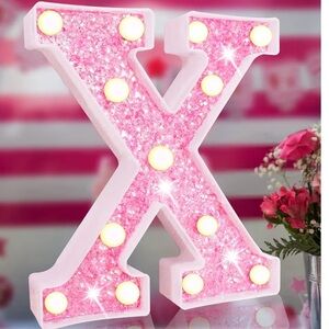 Pink Glitter LED Marquee Letter X